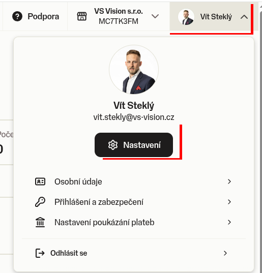 Jděte do nastavení