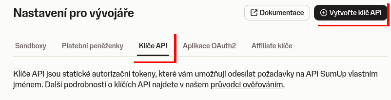 Vygenerujte nový Klíč API