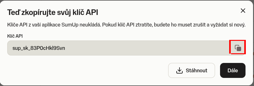 Zkopírujte nově vytvořený klíč