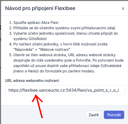 Vložte URL adresu Vašeho webového rozhraní